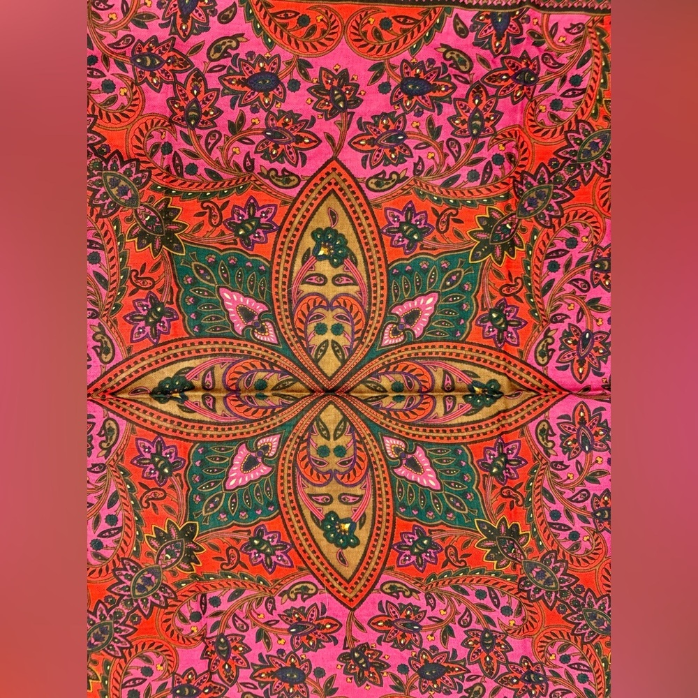 CHRISTIAN DIOR Vintage Rare Red Paisley Floral Retro 100% Wool Square Scarf - Picture 5 of 14